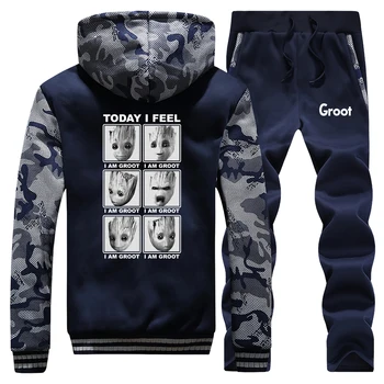

Today I Feel I Am groot Thick Hoodies men Hip Hop Hoodie Sweatshirt+Pants 2 Piece Sets Mens Fleece Warm Jacket Winter Tracksuit