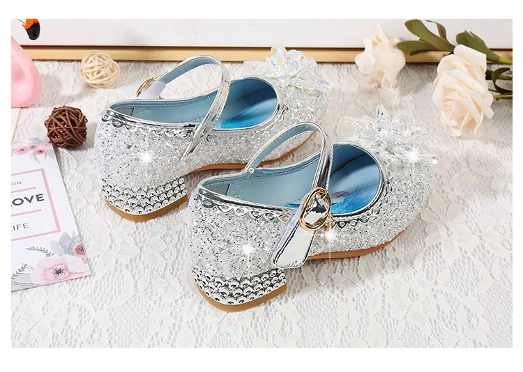 Children Princess Shoes for Girls Party High Heel Sandals Fashion Flower Kids Glitter Leather Shoes Butterfly Knot Dress Wedding