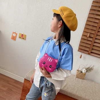 Fashion Princess Children's Mini Handbags Baby Girls PU Leather Small Shoulder Crossbody Bags Cute Cat Kids Coin Purse Wallet 2