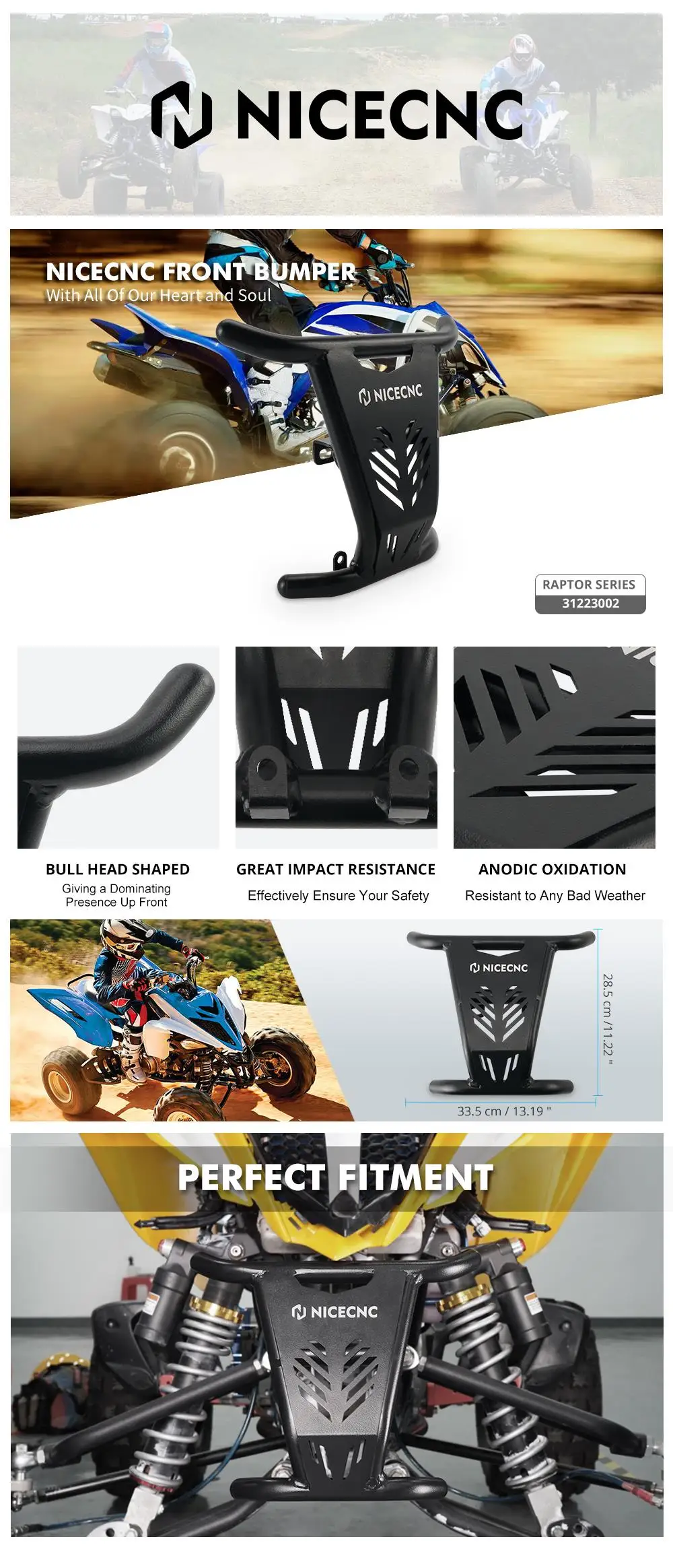 NiceCNC ATV Black Front Bumper Grab Bar Protector Cover Guard Aluminum For Yamaha Raptor 700 700R 2016-2021 2020 2019 2018 2017 NiceCNC ATV Black Front Bumper Grab Bar Protector Cover Guard Aluminum For Yamaha Raptor 700 700R 2016-2021 2020 2019 2018 2017