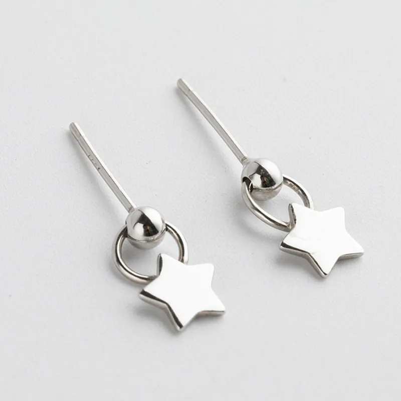 

100% 925 sterling silver earrings ladies plain small round beads star earrings fashion girls light luxury jewelry