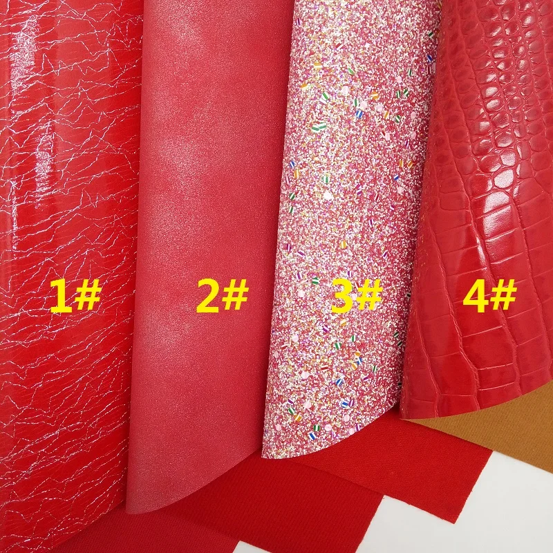 Красная блестящая ткань, Крокодиловая тисненая синтетическая кожа, металлические листы из искусственной ткани для бантов A4 21x29 см мерцающие XM986 - Цвет: 1 set