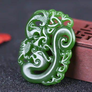 

Collection Chinese Hand-carved Green Jade Double Faced Carving Animal Dragon Phoenix Hollow Out Pendant Necklace Amulet