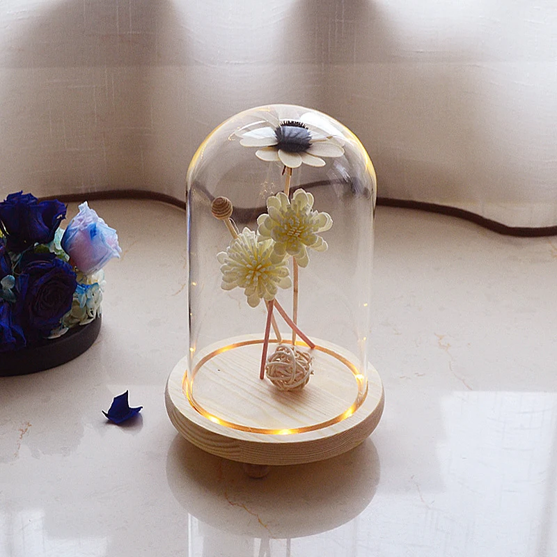Glass Display Dome Cloche with Base Anti-dust Large Size Office Home Decoration for Gold Rose Silver Rose Collections