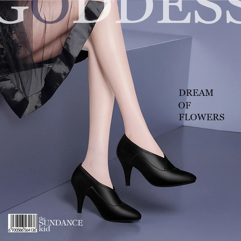 

High Heel Shoes Women's Thin Heeled 2019 Spring And Autumn New Style Pointed-Toe Semi-high Heeled Versatile Shoes-Black And Whit