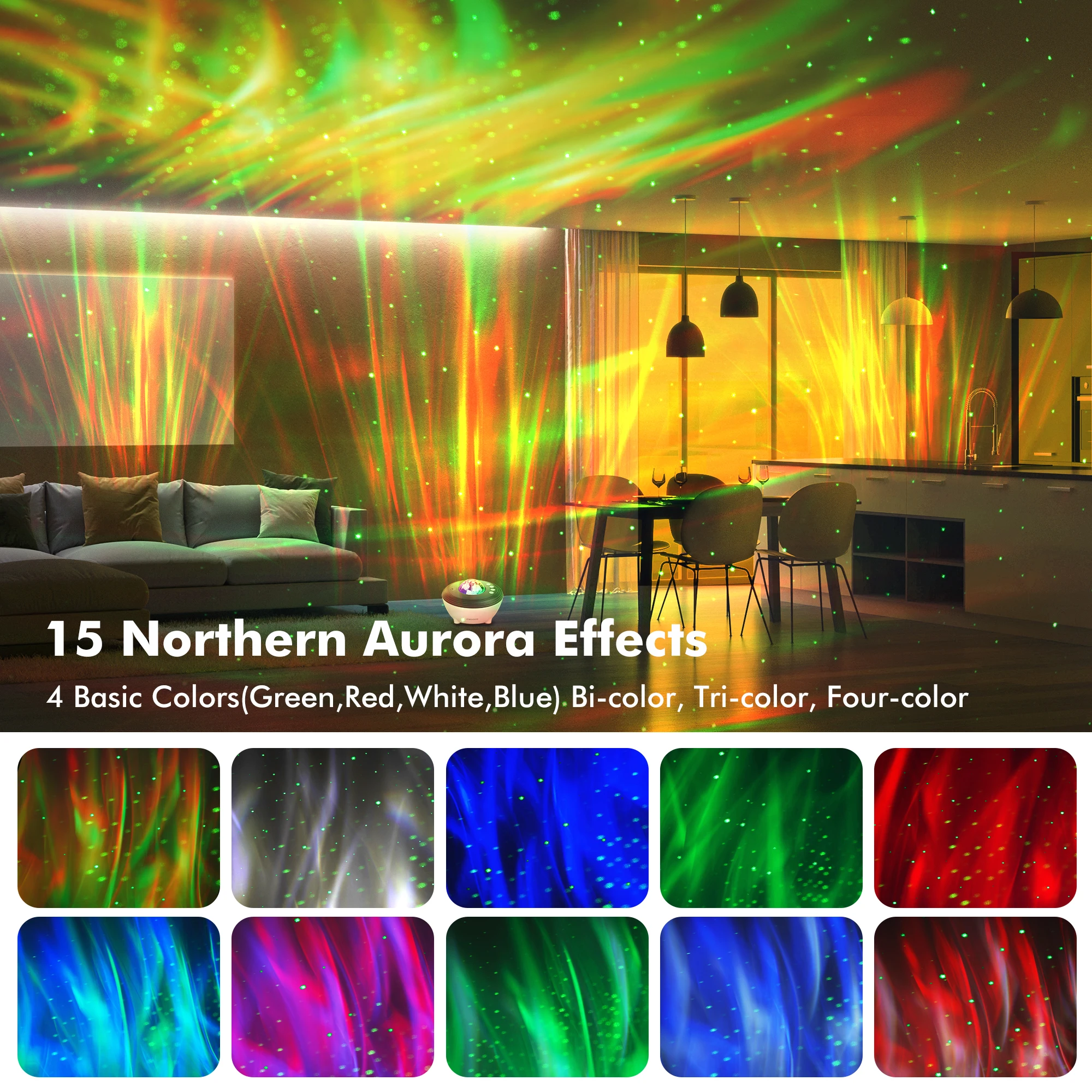 Northern Galaxy Light Aurora Projector with 33 Light Effects, Night Lights  LED Star Projector for Bedroom Nebula Lamp, Remote Control, White Noises