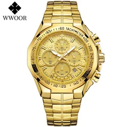 Men's Luxury Waterproof Chronograph Sports Watch - Fashionable Quartz Full Steel Design (Gold gold)