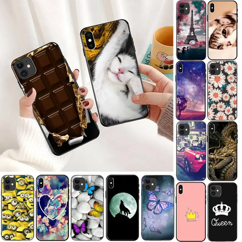 

Cute little Minions animal cat monkey butterfly queen queen text marble Phone Case for iPhone11 12 pro X SE 2020