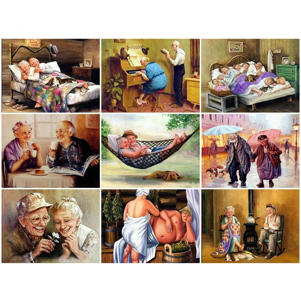 

5D DIY Diamond Painting Old Age Life Cartoon Full Round Rhinestone Diamond Embroidery Cross Stitch Mosaic Home Decor