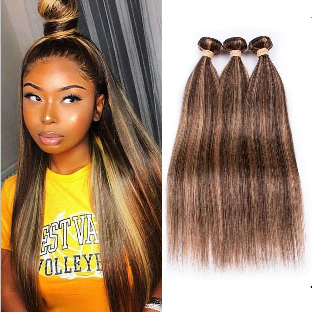 BEAUDIVA Hair Brazilian Straight Hair Bundles P4-27 Color Brazilian Weave Bundles 3/4PCS Remy Human 95G/PCS