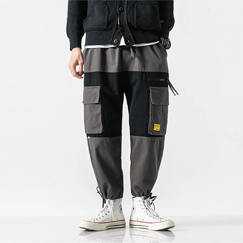 

YUECHEN Autumn And Winter Men's New Casual Loose Joggers Japanese Multi-pocket Tooling Wide-leg Pants Hit Color Cotton
