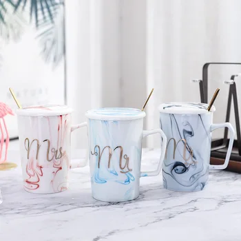 

Nordic style ins gold letter marble texture ceramic cup creative office coffee cup tea cup student Mug couple cup