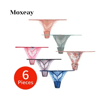 

6 Pieces Pack Sexy G-String G Thong Underwear for Womens Laddies Lace Floral Lingerie Female G Thong String Size S M L XL