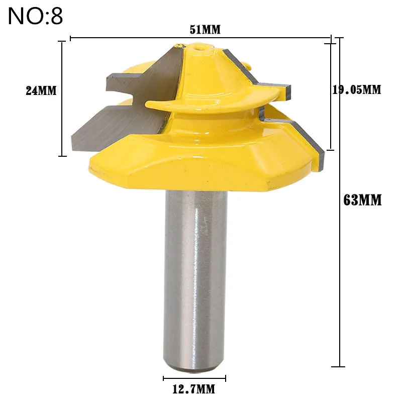 1 шт. 8 мм 1/" хвостовик небольшой замок рукавица маршрутизатор бит анти-откатка 45 градусов 1/2" хвостовик Фрезерные фрезы по дереву инструмент деревянный нож - Длина режущей кромки: NO 8