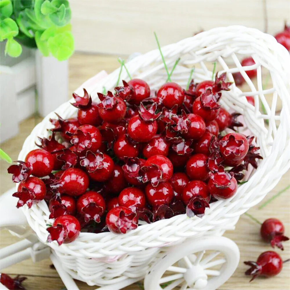 20 Pcs Mini Artificial Plastic Pomegranate Fruit Vegetable Small Cherry Bouquet Stamen Wedding Home Christmas Flower Decorative vegetable ornaments,table decoration,artificial plant flowers,artificial plant flower
