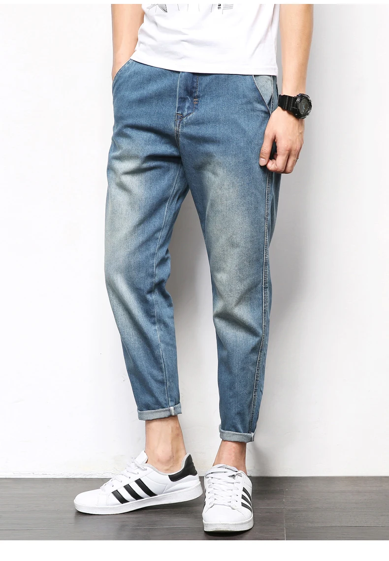 Мужские джинсы, свободные, повседневные, джоггеры размера плюс, хип-хоп, шаровары, джинсовые штаны, одноцветные, синие, качественные брюки, синие джинсы, мужская одежда