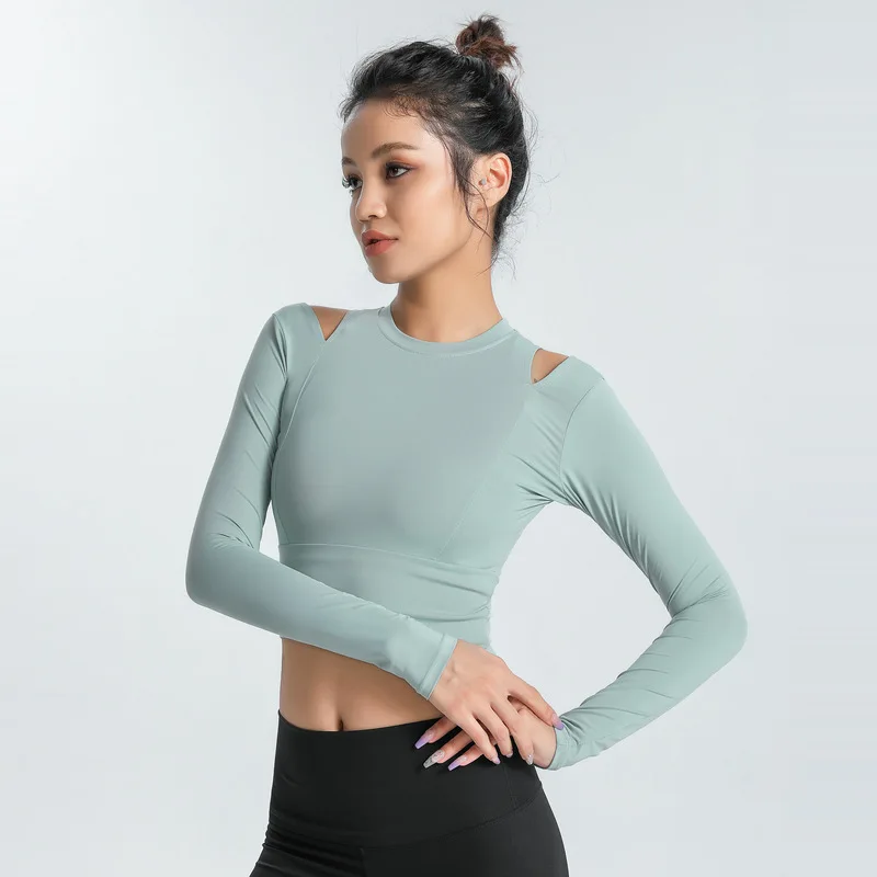 

Women Quick Dry Sport Top Fitness Long Sleeve T Shirts Yoga Top Workout Running Femme Gym Stretch Off Shoulder Blouse