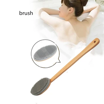 

Removable Silicone Shower Brush Exfoliating Massage Body Brush Long Handle Wooden Silicone Shower Brush