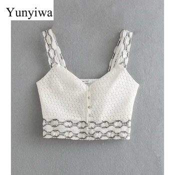 

2020 New Women Summer V Neck Croched Patchwork Short Sling Blouse Shirt Women Hollow Out Casual Chic Blusas Chemise Tops