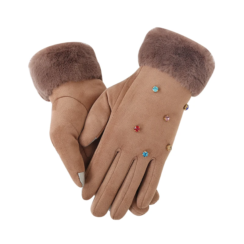 Модные женские перчатки, осенне-зимние теплые варежки со стразами, женские перчатки для улицы, женские перчатки для экрана, Luvas