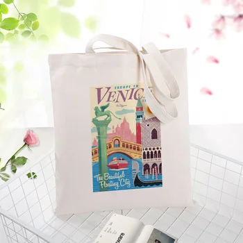 

Italy Building Canvas Tote Bag Daily Use Text DIY Custom Print Logo Shopping Bag Eco Reusable Recycle Handbag