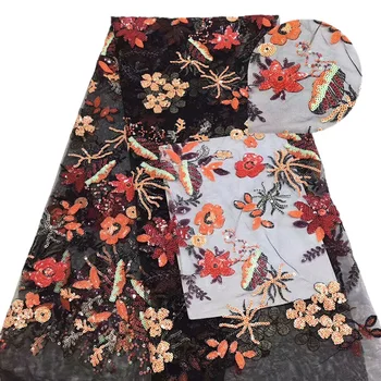 

Colorful flowers and branches pattern made by colorful sequins Lace Fabric for dress,ARF66 Good quality new arrival French Lace