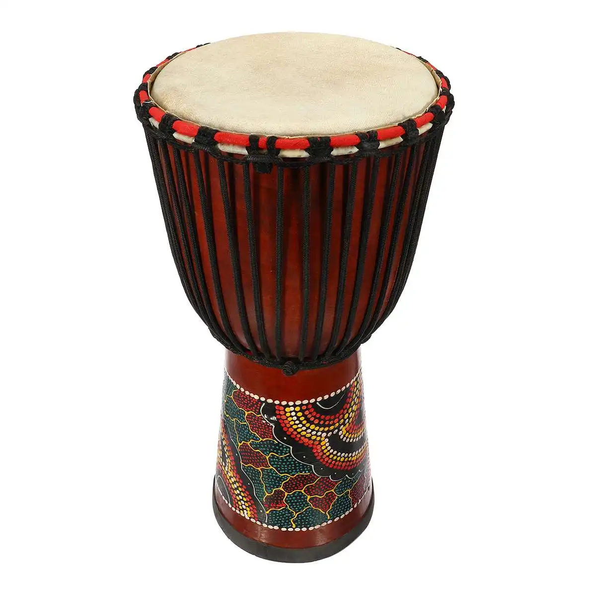10 дюймов Африканский ручной деревянный барабан Djembe красное дерево тело козья овчина музыкальный инструмент Африканский барабан скульптура из дерева для детей игрушки - Цвет: Colored-drawing