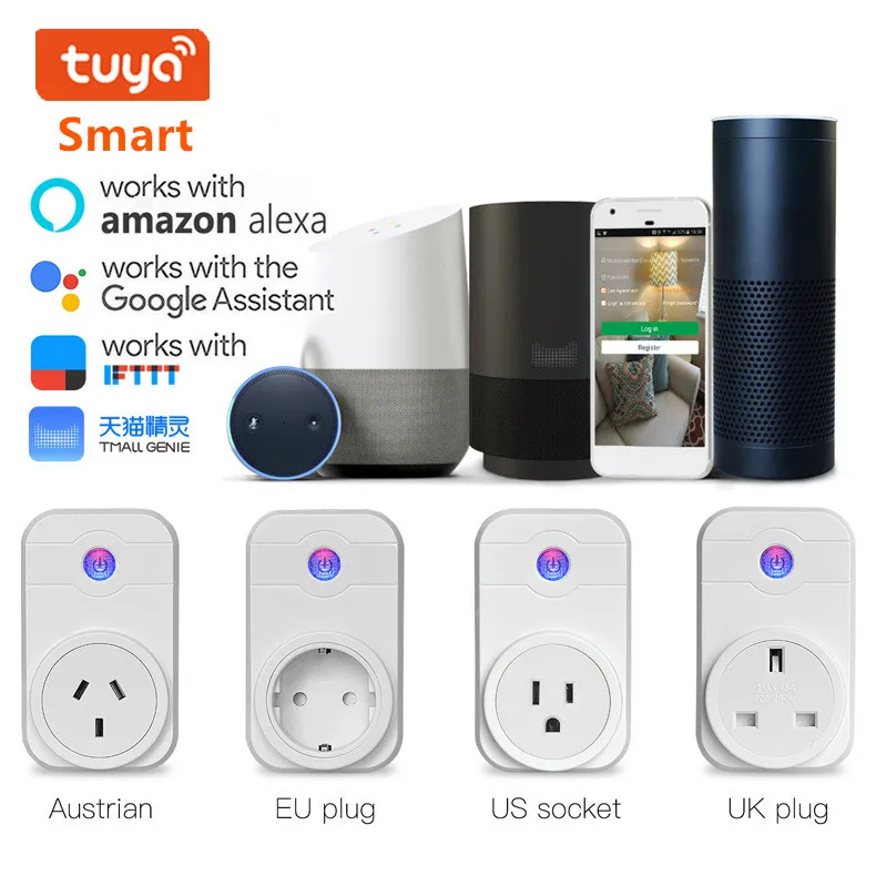 

WiFi Intelligent Socket Alexa Echo Timing Switch Socket EU/AU/US/UK Smart Plug Support Tuya Graffiti