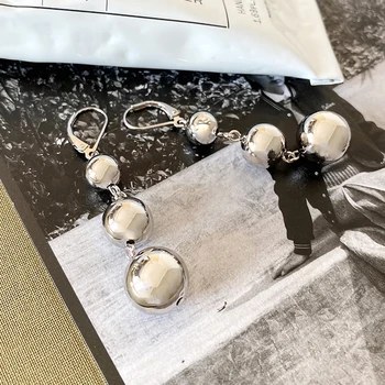

Round Ball 925 Silver Drop Earrings Boho Silver Jewelry Korean Earrings Minimalism Brincos Pendientes Charm Earrings for Women