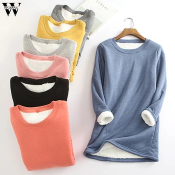 

Womail Women T-shirt Winter Velvet Long Sleeve Warm T shirt Vintage Streetwear Cotton Plus Feminina Solid Ladies Thicken Bottom