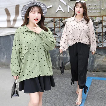 

2019 Autumn The New Plus size women Womens tops and blouses Loose Wave point Chiffon Blouse Women long sleeve shirts 4XL