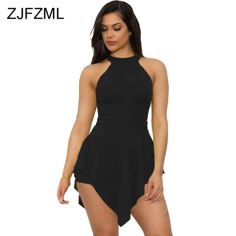 Сексуальный выдалбливают обратно Bodycon Женский костюмчик без рукавов открытая молния сзади Летний комбинезон Элегантный Высокая талия Необычные комбинезоны