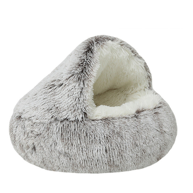 Long Plush Pet Cat Bed Round Cat Cushion Cat House 2 In 1 Warm Cat Basket Cat Sleep Bag Cat Nest Kennel For Small Dog Cat