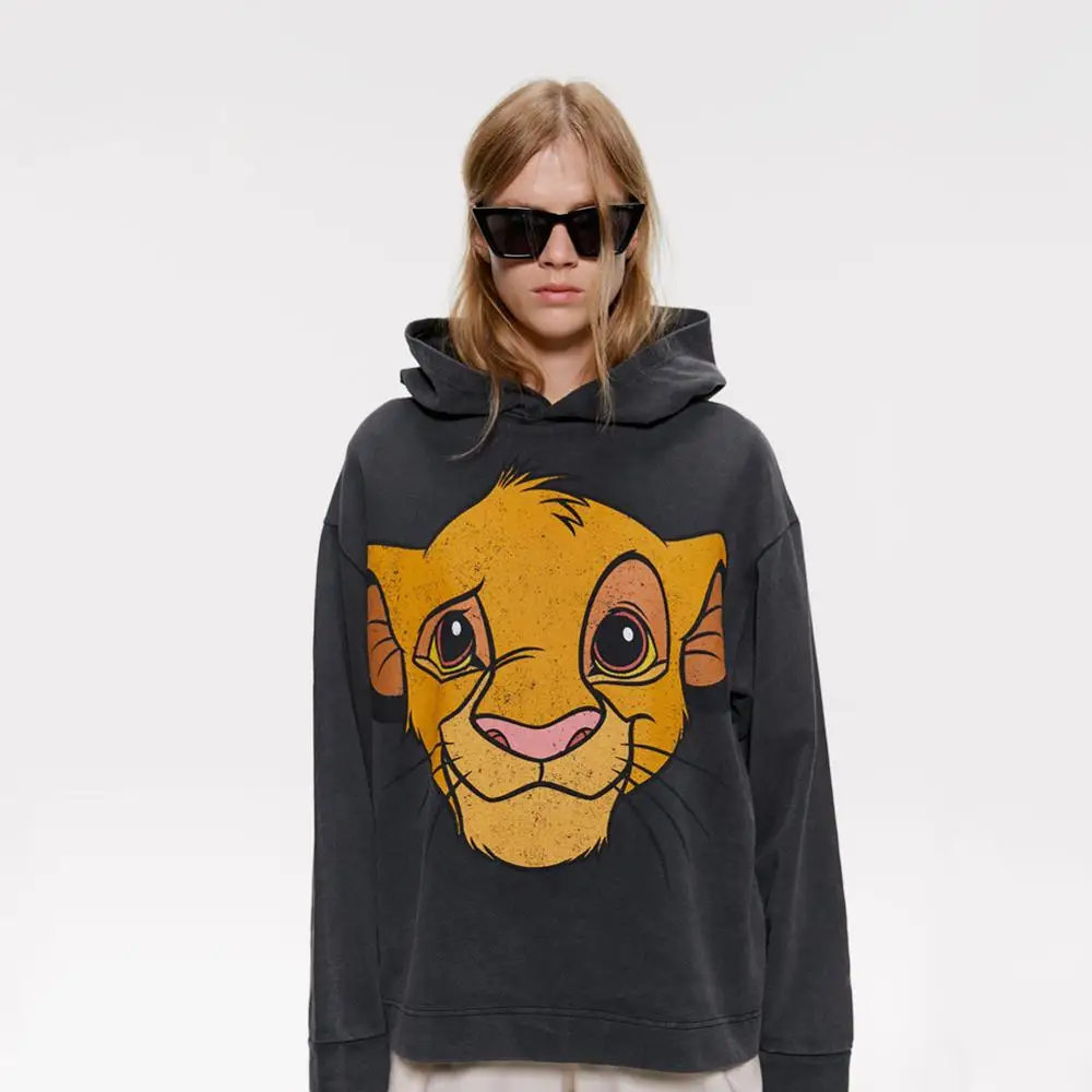  2019 ZA Ladies Cartoon Lion Print Hoodie Fashion New Autumn Cotton Sweatshirt Women Personality Hoo