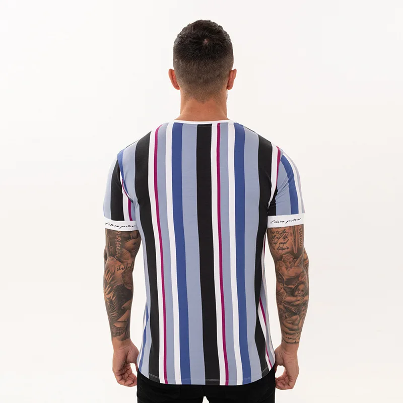 2019 New Mens Summer Striped t shirt Gyms Short sleeve T-shirt Casual Fashion Hip hop Tees Bodybuilding Slim Jogger tops Shirts