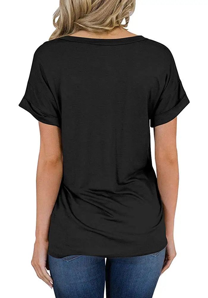 

Women's Short Sleeve Tops Casual V-Neck T-Shirts with Front Pocket Cotton Casual Short Full Three Quarter