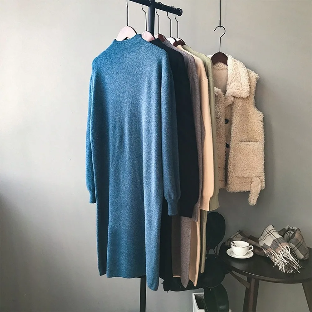 Осень и зима 2019 новое платье женское свободное вязаное длинное шерстяное с