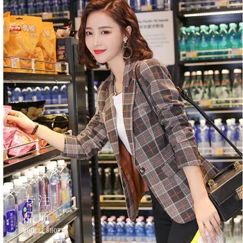 

Plaid suit jacket female autumn and winter 2019 new fashion Korean casual fashion temperament small suit jacket