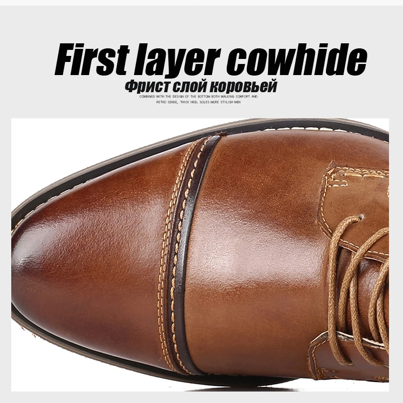 YIGER New Men Ankle Boots Genuine Leather Man Business Boots Male Lace-up Winter Casual shoes Big size High-top men's shoes 0251