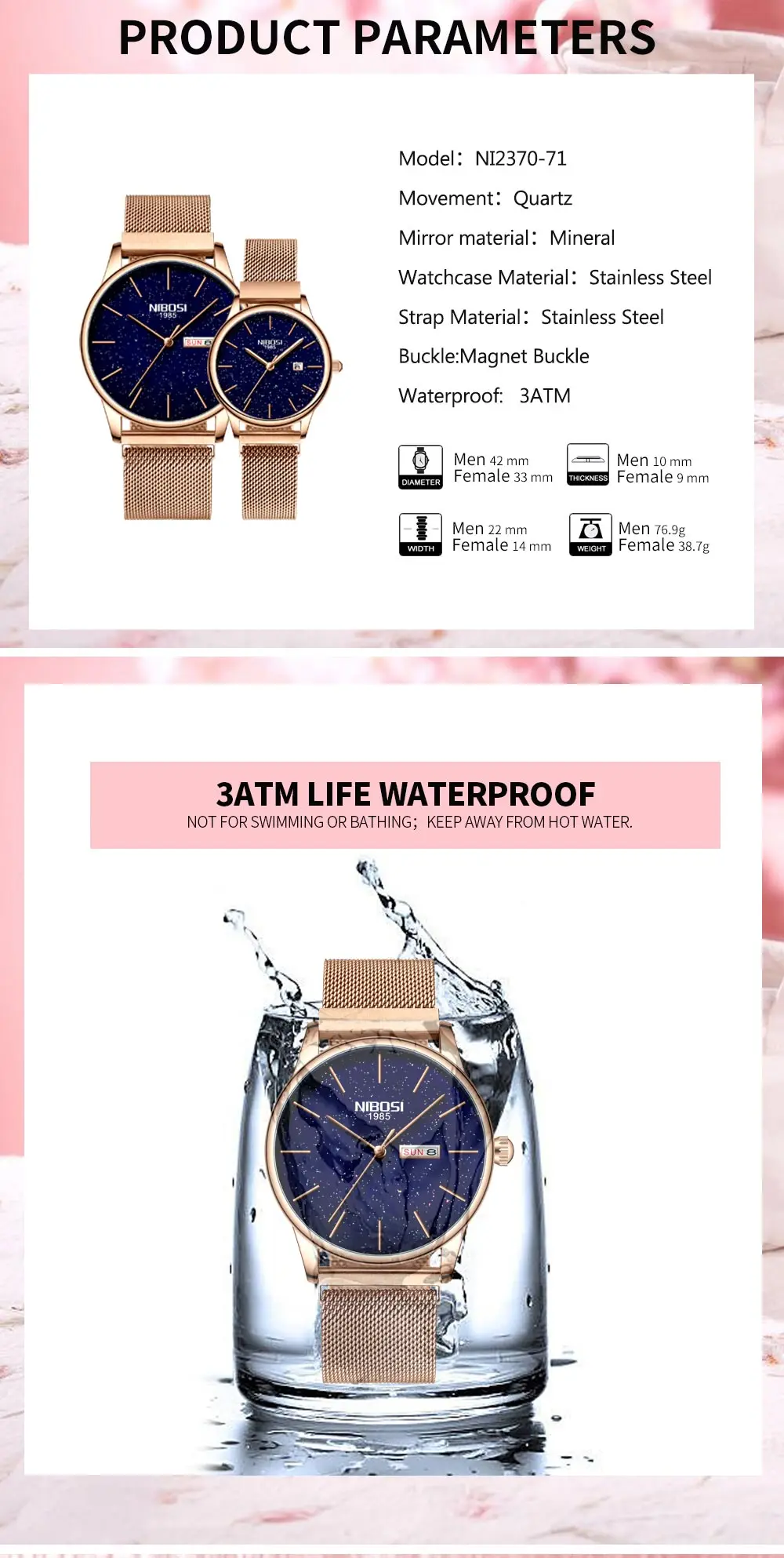 NIBOSI часы для пар водонепроницаемые мужские и женские часы Роскошные брендовые элегантные женские часы из нержавеющей стали Relogio Feminino