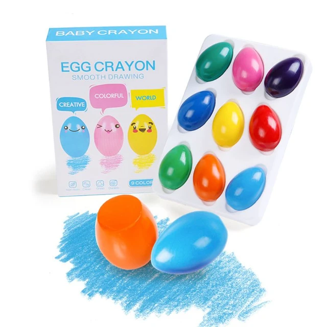 9 Color Solid Egg Shape Crayons Non Toxic Washable Painting
