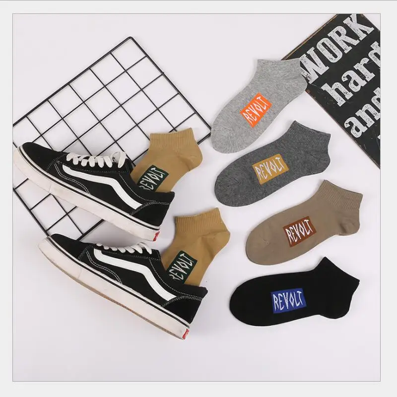 

Men Solid Cotton Embroidery Ankle Sock Black Grey Charcoal Mustard Tan Boat Socks Business Men Short Sock 5Pairs/lot AL233SC