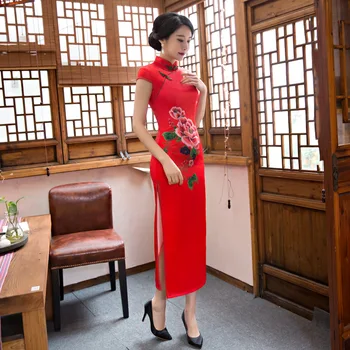 

Chinese Women Cheongsam Lady Qipao Print Flower Long Dress Bride Wedding Dresses Elegant Gown Vestidos Plus Size 4XL