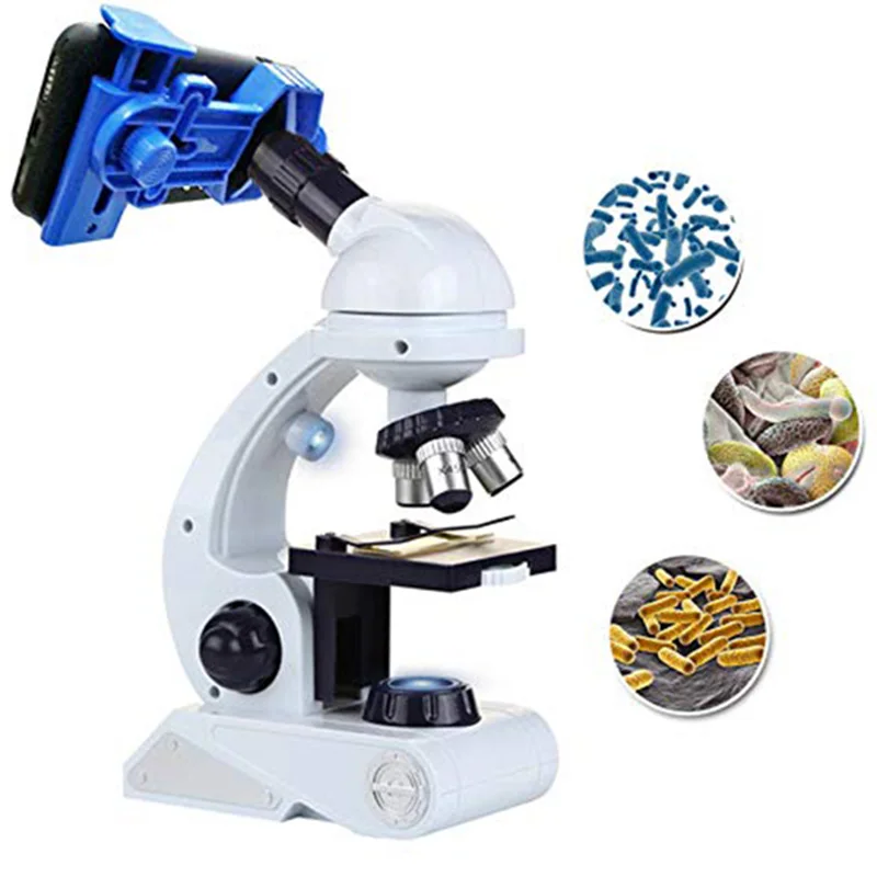 

Microscope For Kids Science Kit, Beginner's Microscope Kit Blue/White With LED 80X 200X And 450X Magnification Science Toy, Educ