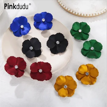

Pinkdudu Korean Large Vintage Metal Flower Stud Earrings Fashion Green Red Flower Petal Stud Earrings for Women Jewelry PD118