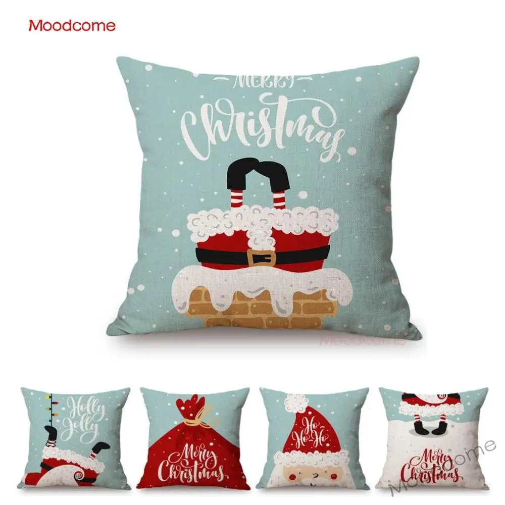 

Funny Christmas Santa Claus Cartoon Comics Letter Print Home Decoration Sofa Pillow Cover Cute Cotton Linen Indoor Cushion Cover