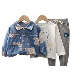 Outono nova Roupas Da Moda Bebê Meninas Meninos Crianças Dos Desenhos Animados Calças T Shirt Jaqueta Pçs/set 2 Traje Crianças Fatos de Treino de Algodão Da Criança