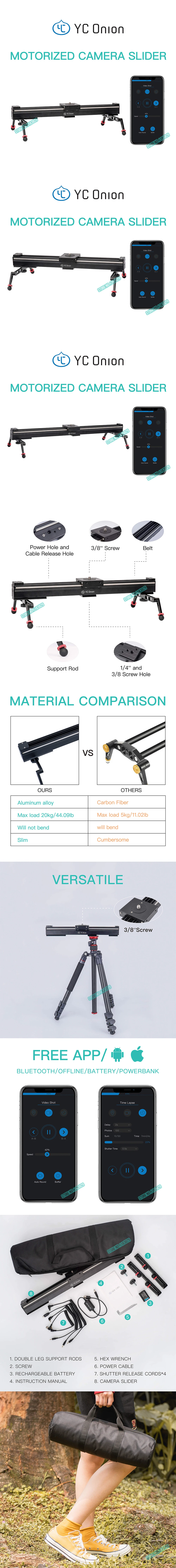 YC ONION 120 см камера слайдер приложение Bluetooth управление стабильный Гладкий слайдер алюминиевая механизированная камера с мотором для DSLR камеры