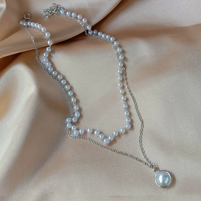Fashion Kpop Choker Necklace Cute Double Layer Chain Baroque Pearl Pendant For Women Charm Bead Wedding Jewelry Girl Gift
