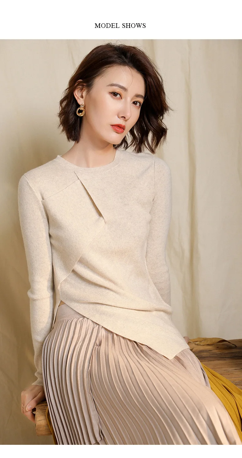 Новое поступление женский кашемировый свитер элегантные женские топы Модный пуловер с боковыми разрезами зимний джемпер женский свитер